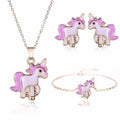 4pcs/set Necklace Earrings Cartoon Unicorn Necklace Earring Jewelry Pink Girls Gift Jewelry Jewelry  Earring and Necklace Set - Charlie Dolly