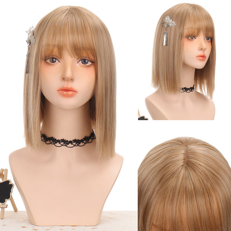 LANLAN synthetic black, pink Lolita wig short straight bob cosplay wig for white/black women heat-resistant hair wig
