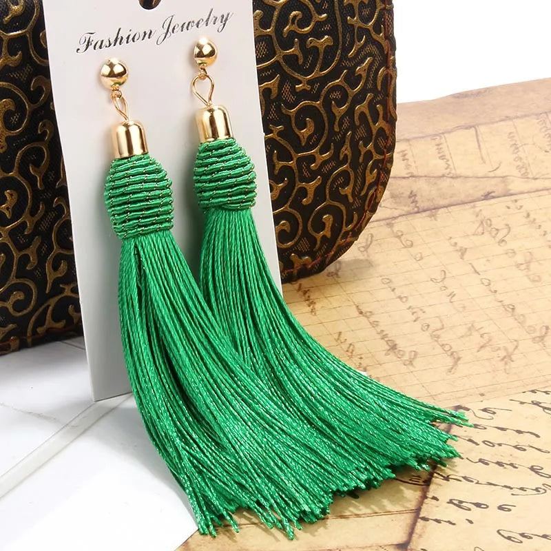 Bohemia Hand-Woven Tassel Dangle Earrings For Women Ethnic Silk Fabric Long Drop Earring New Female Boho Jewelry Gift