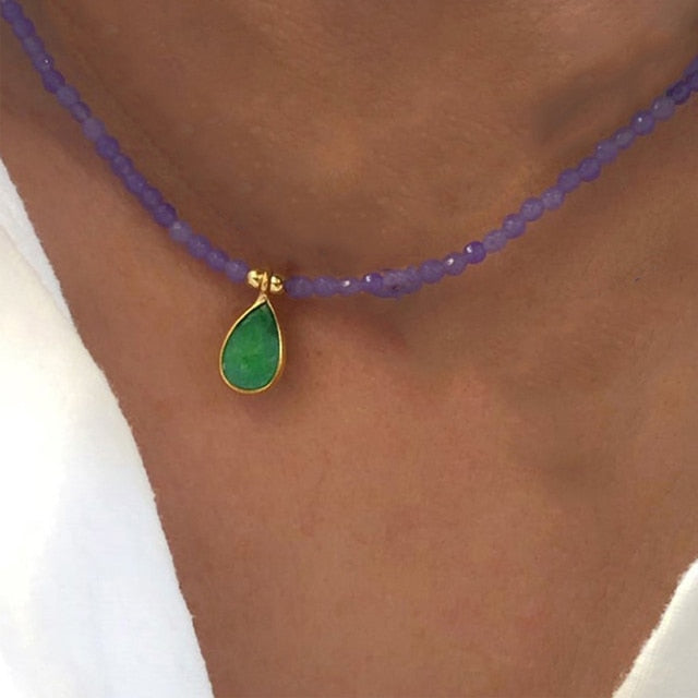 Hand-Made Exquisite Natural Stone Beaded Necklace Charm Eye Pattern Accessory Pendant Women Retro Fashion Neck Jewelry Колье - Charlie Dolly