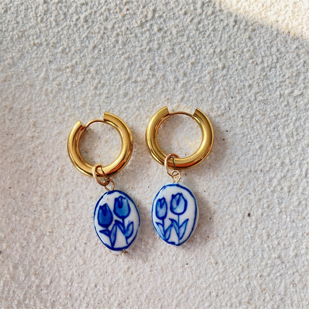 Fashion Pie pair semi-precious Lapis lazis Natural Gem beads Heart of Love Pendant Charm Women's Earrings Jewelry 2022 - Charlie Dolly