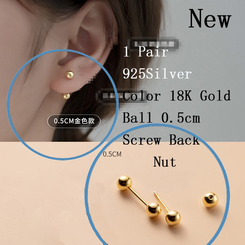 La Monada Sterling Silver Stud Earrings Women Two Ball Fine 925 Silver Jewelry Woman Earrings Stud Silver 999 Keep Piercing Nut - Charlie Dolly