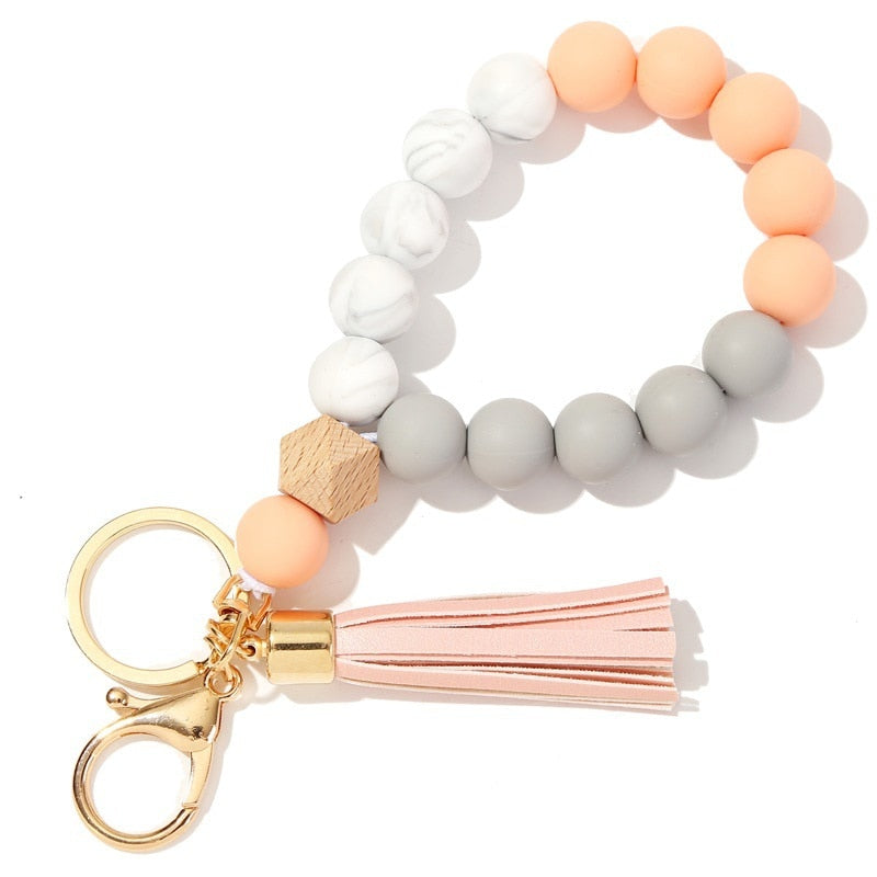 Silicone Keyring For Women Tassel Wood Beads Bracelet Keychain For Keys Multicolor Keychain Wholesale Accessories - Charlie Dolly
