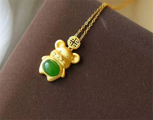 Charm Crystal Green Gold Mouse Pendant Necklace Female Jewelry Fashion Silver 925 Chain Necklace Women Choker Accessories Gift - Charlie Dolly