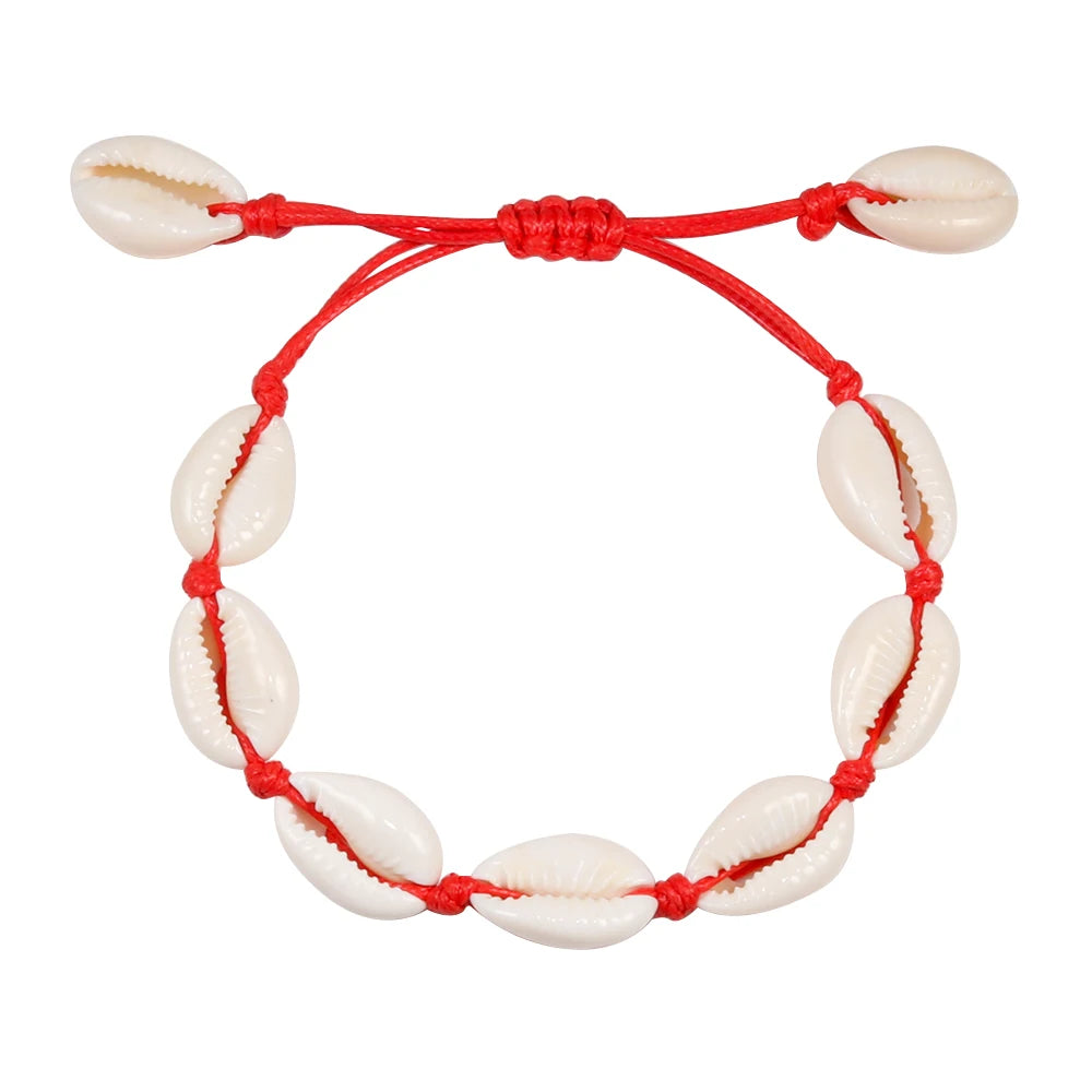 Vintage Boho Shell Bracelet Handmade Rope Chain Natural Shell Cowrie Charm Strand Bracelet Women Femme Ankle Jewelry Party Gifts