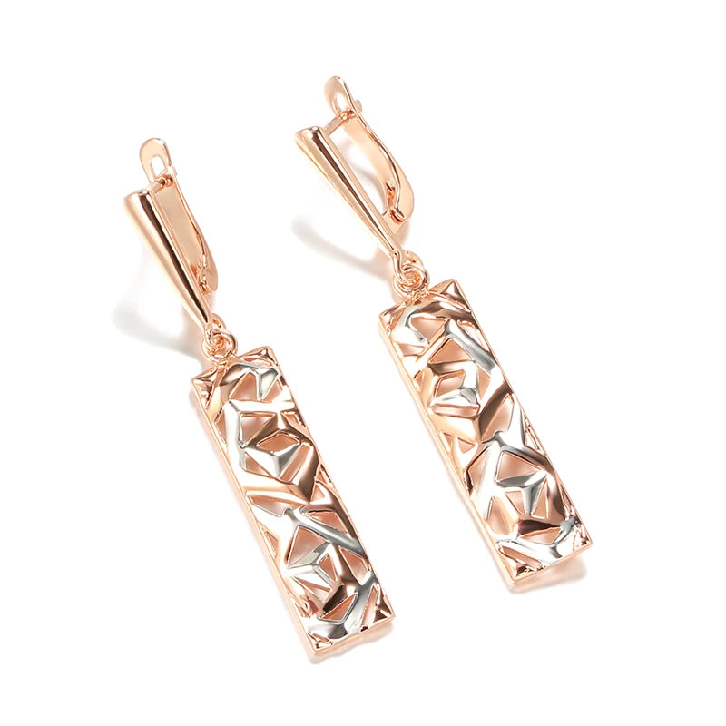 Kinel New Fashion Square Wide Drop Earrings for Women 585 Rose Gold Silver Color Mix Boho Long Earrings Ethnic Retro Jewelry