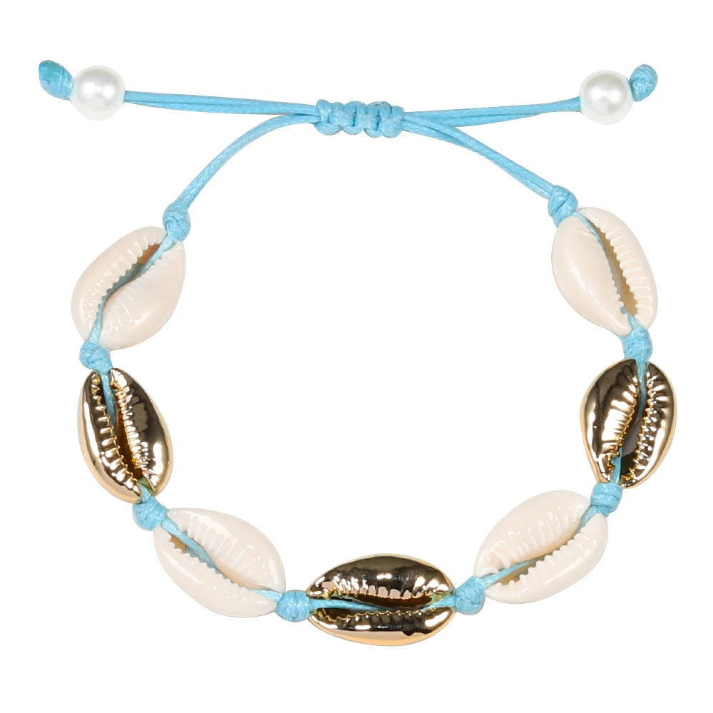 Vintage Boho Shell Bracelet Handmade Rope Chain Natural Shell Cowrie Charm Strand Bracelet Women Femme Ankle Jewelry Party Gifts