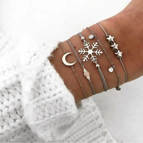 Boho Charm and Crystal Bead Bangle Bracelet Set