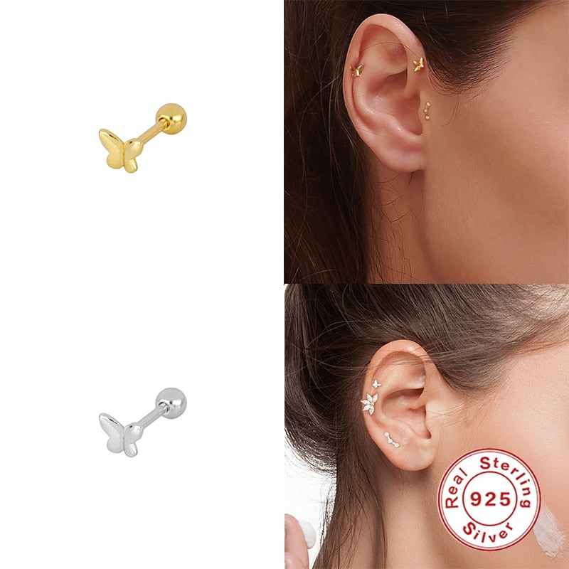 ROXI Minimalism Stud Earrings for Women Moon Snake Butterfly Geometry Piercings Earings 925 Sterling Silver Pendientes Plata 925 - Charlie Dolly