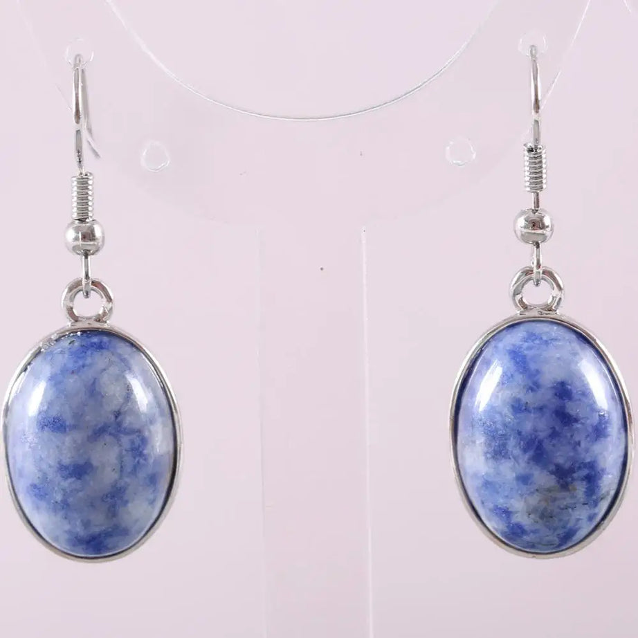 White Opal Lapis Cabochon Drop Earrings Jewelry