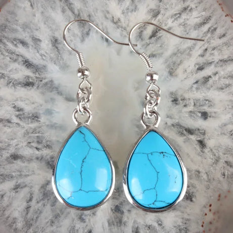 Natural Stone Teardrop Hook Earrings, Amethyst Pink Quartz Lapis Healing Jewelry