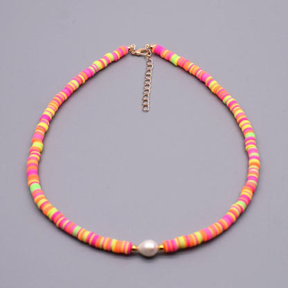New Colour Boho Natural Fresh Water Pearl Necklace Color Soft Polymer Clay Beads Choker Necklace Beach Femme Jewelry Gift