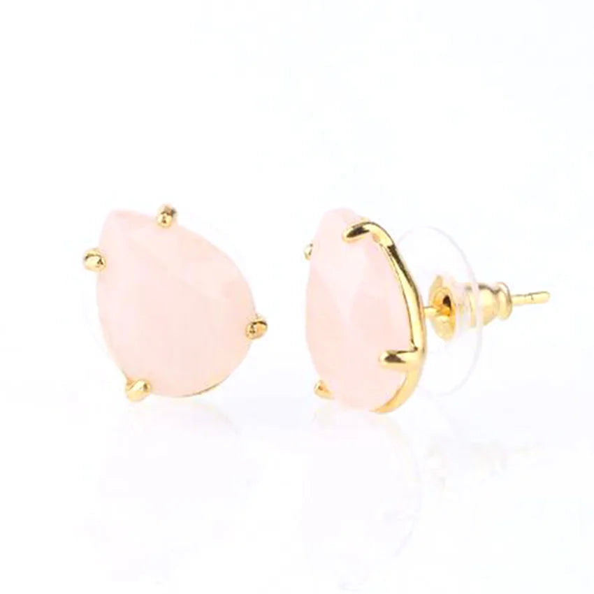 Crystal Stud Earrings for Women Girls Waterdrop Round Oval Shape Natural Lapis Lazuli Amethyst Faceted Stone Earring Jewelry