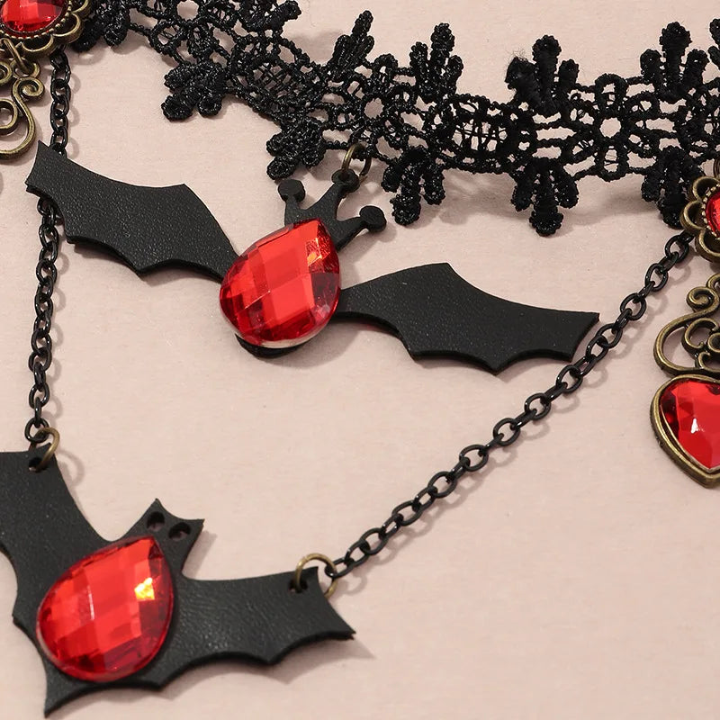 Gothic Jewelry Red Bat Halloween Necklace Lace Choker Necklace for Women Nightmare Before Christmas Black Layered Necklace 2023 - Charlie Dolly