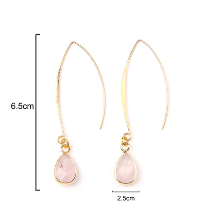 Natural Stone Teardrop Dangle Earrings, Amethyst Rose Quartz Elegant Party Jewelry