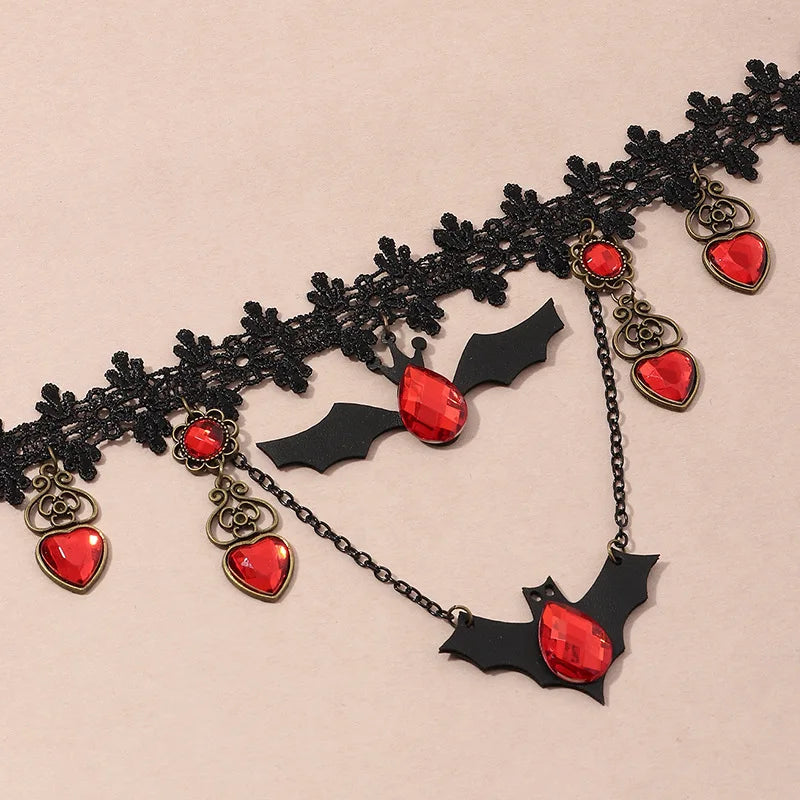 Gothic Jewelry Red Bat Halloween Necklace Lace Choker Necklace for Women Nightmare Before Christmas Black Layered Necklace 2023 - Charlie Dolly