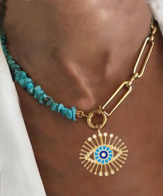 Turquoises Man Women Vintage Glamour Embellishment Necklace Multi-color Irregular Shell Beaded Collar Fashion Avant-garde - Charlie Dolly