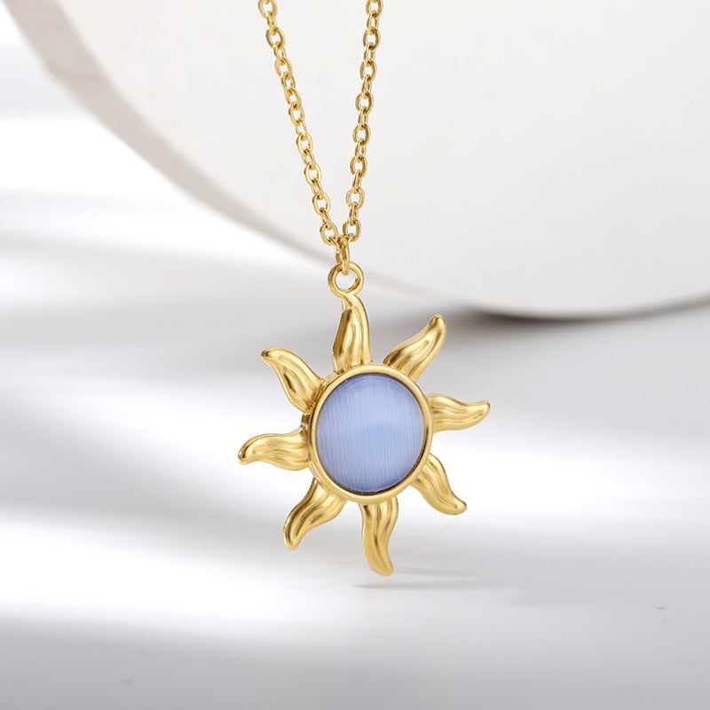 Vintage Natural Moonstone Labradorite Necklaces For Women Opal Aesthetic Sun Flower Pendant Necklace Jewelry Friends Gift colar - Charlie Dolly