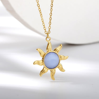 Vintage Natural Moonstone Labradorite Necklaces For Women Opal Aesthetic Sun Flower Pendant Necklace Jewelry Friends Gift colar