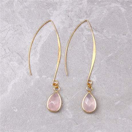 Natural Stone Teardrop Dangle Earrings, Amethyst Rose Quartz Elegant Party Jewelry