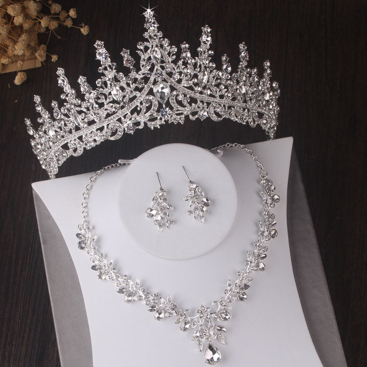 Gorgeous Silver Color Crystal Bridal Jewelry Sets Fashion Tiaras Crown Earrings Choker Necklace Women Wedding Dress Jewelry Set - Charlie Dolly