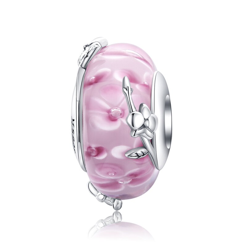 WOSTU Real 925 Sterling Silver Murano Glass Pink Beads Crystal Round Charms Fit Original Bracelet Pendant Luxury Jewelry Making - Charlie Dolly