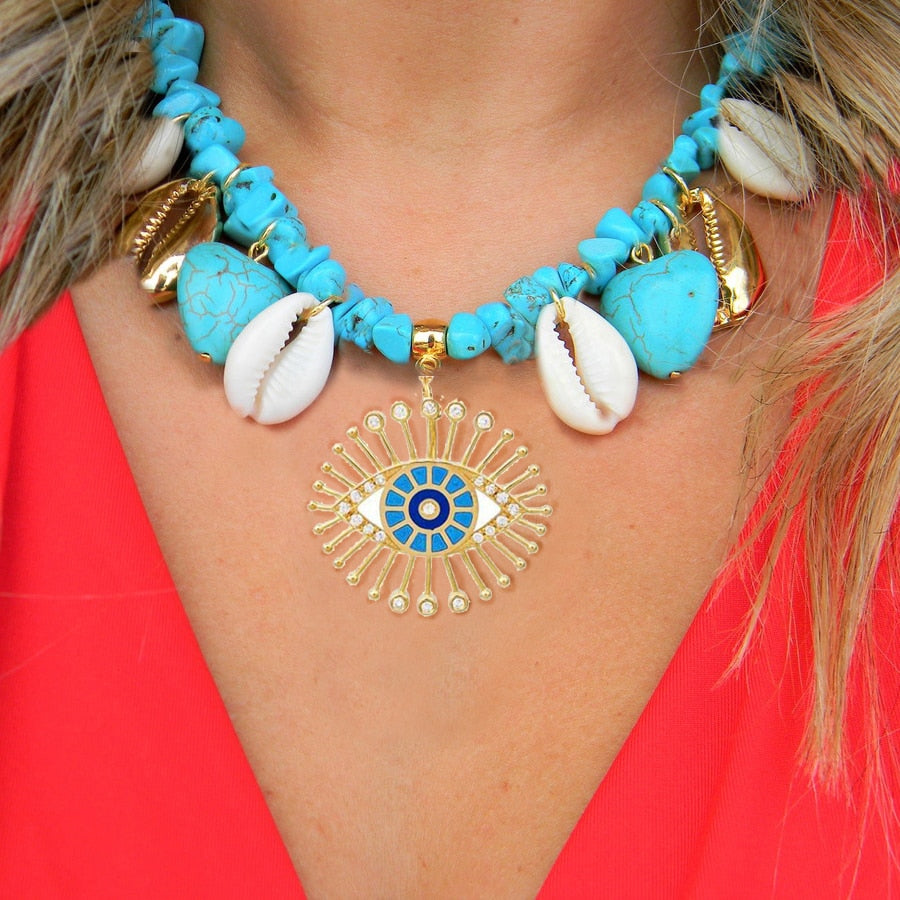 punk Exquisite beach bohemian boho red coral puka shell heart natural stone bead necklace women jewelry bijoux collar wholesale - Charlie Dolly