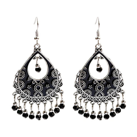 خمر الخرز الأحمر شرابة أقراط الزفاف الهندي Jhumka العتيقة بوهو الفضة اللون زهرة منحوتة إسقاط أقراط Brincos مجوهرات