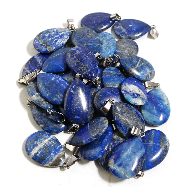 50pcs Natural Stone Waterdrop Pendants Crystal Amethysts Lapis Lazuli Healing Charms Tear Beads For Jewelry Making Earring Gems