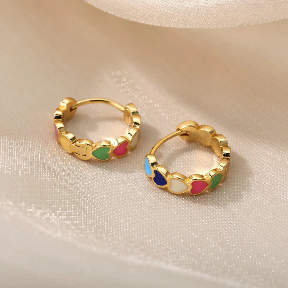 Colorful Enamel Heart Stud Earrings Jewelry