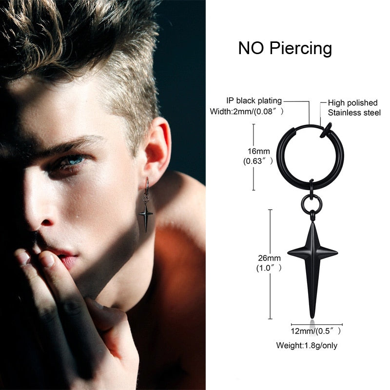 IRREGULAR TRIANGLE LONG CHAIN CUFF EARRING FOR MEN UNISEX JEWELRY ROCK THE COOLEST CONCH HOOP CLIP PIERCING WITHOUT PIERCING - Charlie Dolly