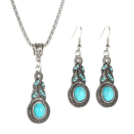 Blue Crystal Zircon Necklace Earring Set Jewelry