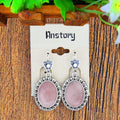 Oval Pink Quartz Amethysts Natural Stone Jewelry Set Snail Flower Antique Silver Plated Necklace Earrings Vintage Jewelry TS480 - Charlie Dolly