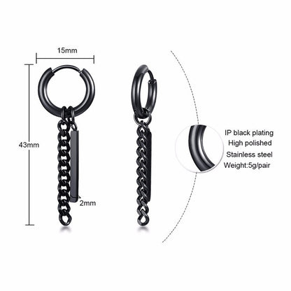 Men Bar Detail Hoop Earring For Women Men Piercing Stainless Steel Fringed Chain Earing