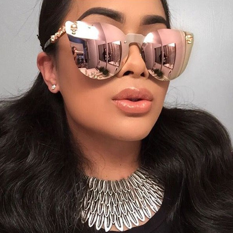 Emosnia Pink Sunglasses Rose Gold Skull Oversize Sunglasses Women Brand Designer Big Frame Sun Glasses For Female Ladies Eyewear