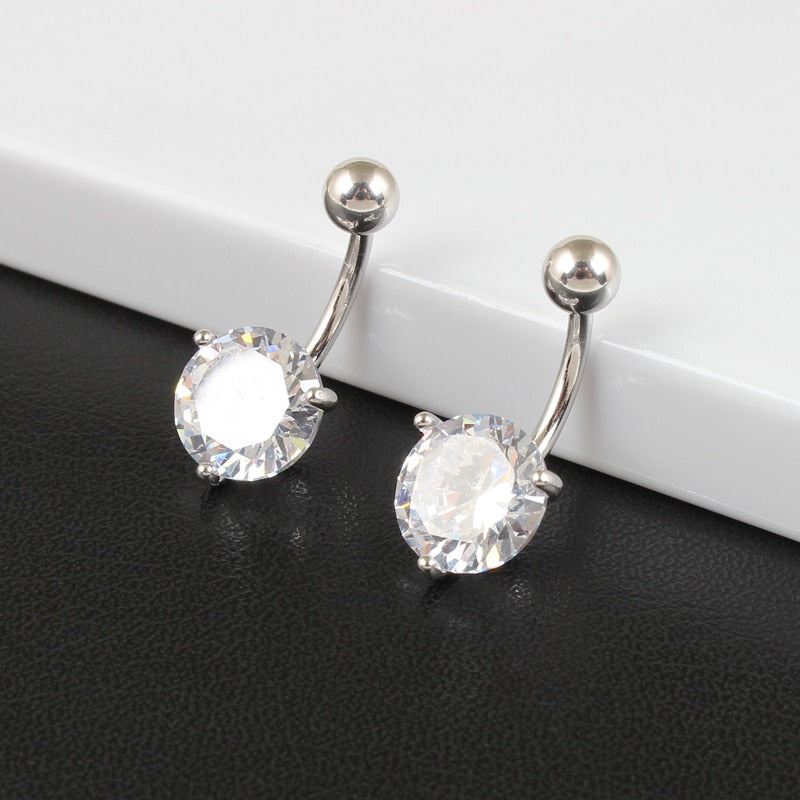Belly button ring real 925 sterling silver prong 10mm zircon clear stone body jewelry free shipping navel ring piercing jewelry - Charlie Dolly