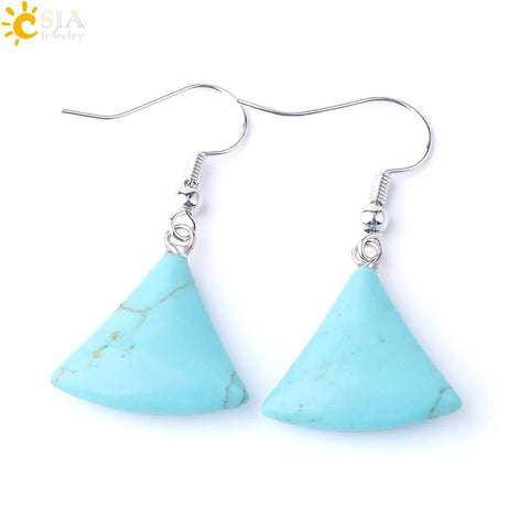 1pc Natural Stone Drop Earrings for Women Small Fan-shaped Earring Purple Pink Quartz Lapis Lazuli Crystal Tiger Eye F828 - Charlie Dolly