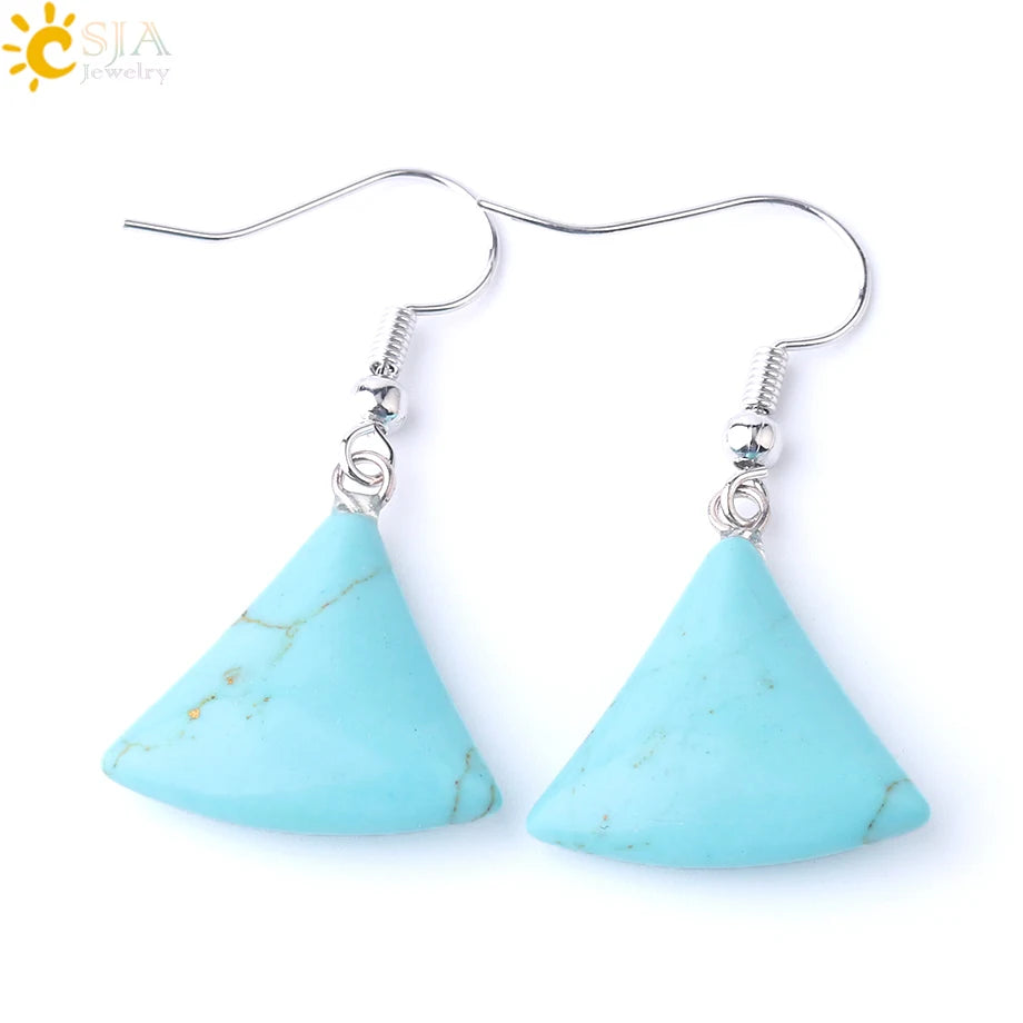 1pc Natural Stone Drop Earrings for Women Small Fan-shaped Earring Purple Pink Quartz Lapis Lazuli Crystal Tiger Eye F828