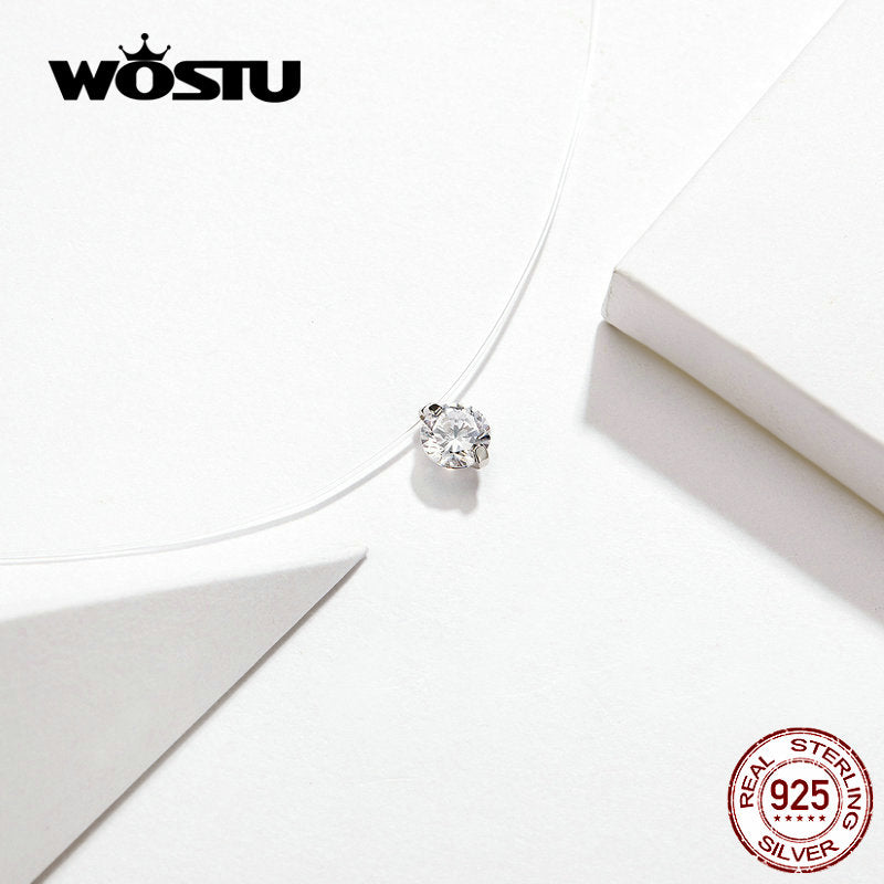 WOSTU Dazzling Crystal Necklaces 925 Sterling Silver Pendant Long Chain Link For Women Wedding Original Fashion Jewelry CQN332 - Charlie Dolly