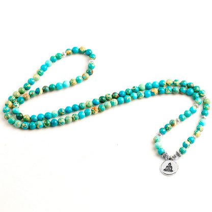 Natural Stone Beads blue Sea Sediment Bracelet Men Lotus Buddha Om Charm Necklace Elastic rope Bracelets 108 Mala Jewelry