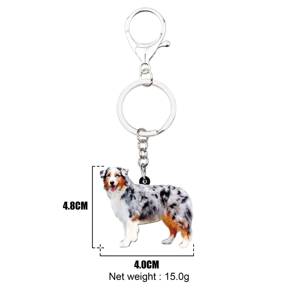 Bonsny Acrylic Australian Shepherd Dog Key Chains Keychains Rings Animal Jewelry For Women Girls Ladies Bag Pendant Car Charms
