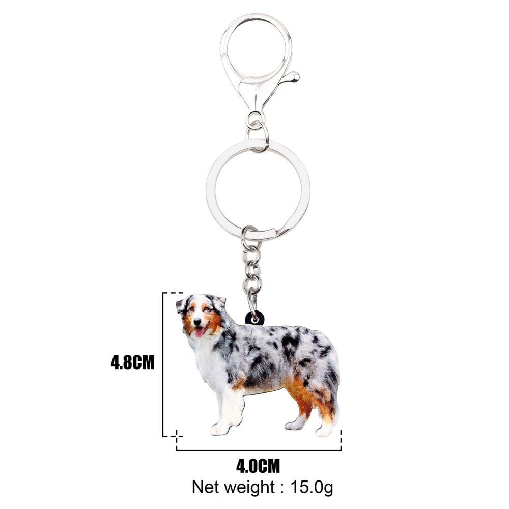 Bonsny Acrylic Australian Shepherd Dog Key Chains Keychains Rings Animal Jewelry For Women Girls Ladies Bag Pendant Car Charms - Charlie Dolly