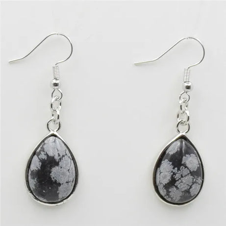 Natural Stone Teardrop Hook Earrings, Amethyst Pink Quartz Lapis Healing Jewelry
