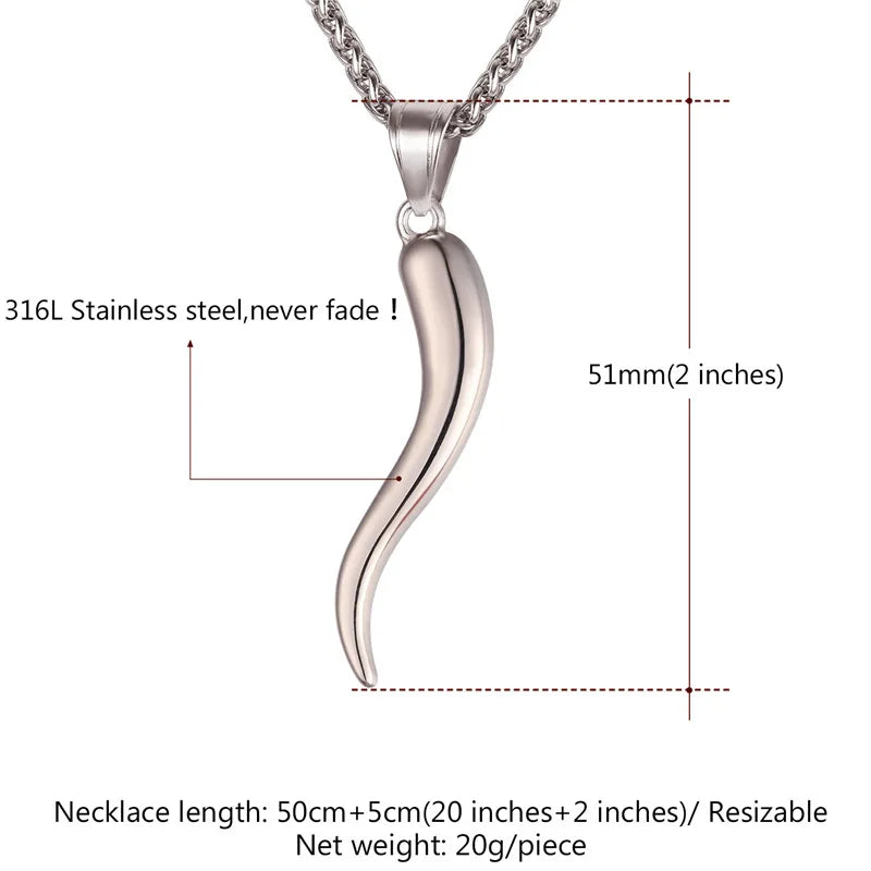 Italian Horn Charm Necklace Stainless Steel Gold Color Rope Chain Talisman/Amulet Italian Jewelry GP2407 - Charlie Dolly