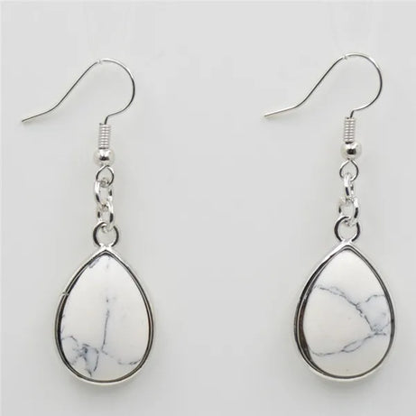 Natural Stone Teardrop Hook Earrings, Amethyst Pink Quartz Lapis Healing Jewelry
