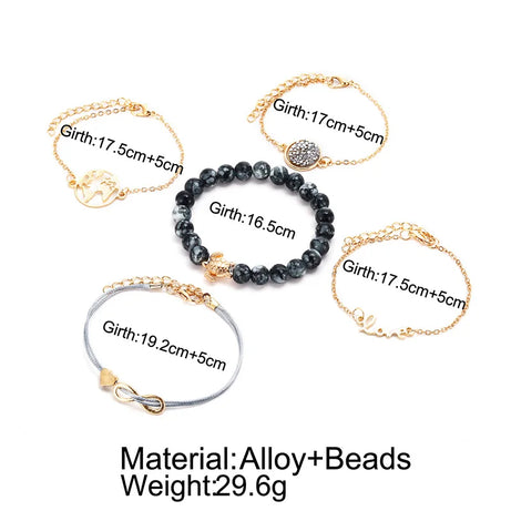 Boho Charm and Crystal Bead Bangle Bracelet Set