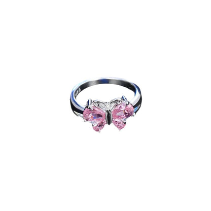 Beautiful Butterfly Shaped Engagement Party Ring For Girl Gift 925 Sterling Silver Rings For Women Wedding Pink Crystal
