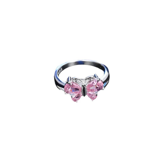 Beautiful Butterfly Shaped Engagement Party Ring For Girl Gift 925 Sterling Silver Rings For Women Wedding Pink Crystal - Charlie Dolly