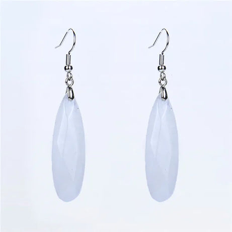 Silver Plated Long Water Drop Section Lapis Lazuli Pink Quartz Stone Hook Drop Earrings Elegant Women's Earring Fashion Jewelry - Charlie Dolly