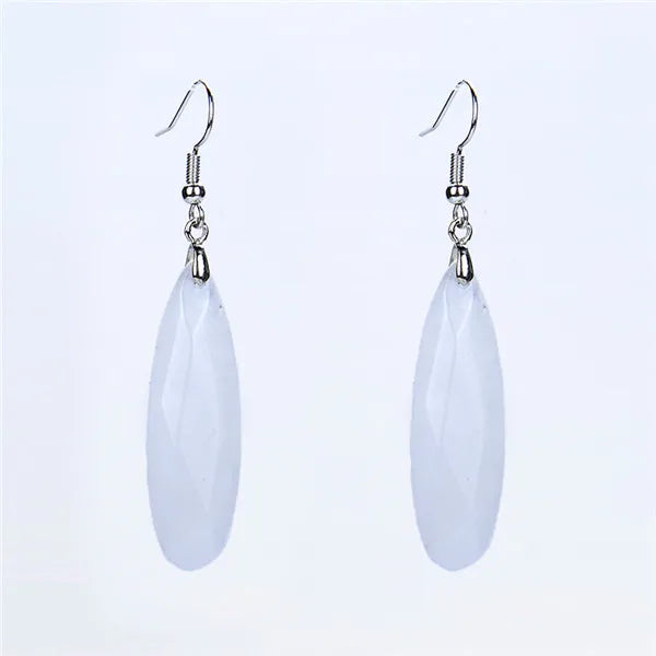 Silver Plated Long Water Drop Section Lapis Lazuli Pink Quartz Stone Hook Drop Earrings Elegant Women's Earring Fashion Jewelry